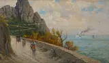 Giuseppe Carelli, Veduta di Capri con figure e imbarcazioni