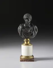 Ambito di Francesco Righetti, Piccolo busto in bronzo raffigurante l'imperatore Tiberio, sculpture