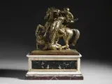 Scultore Francese Del Xix Secolo, Scultura in bronzo cesellato e dorato raffigurante il ratto delle sabine, poggiante su base in marmi policromi di gusto Luigi XVI, sculpture
