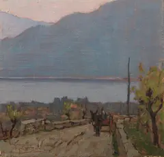 Viottolo con calesse presso un lago by Giovanni Lomi, sold Apr 2026