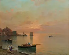 Nicolas De Corsi, Marina al tramonto con imbarcazioni