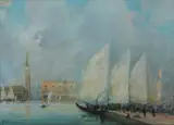 Angiolo Alebardi, Veduta del Bacino di San Marco a Venezia, il campanile e il Palazzo Ducale sullo sfondo