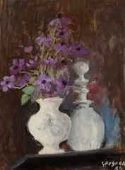 Natura morta con vaso di fiori e bottiglia by Guido Peyron, sold Apr 2026