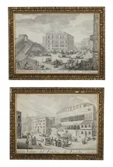 Coppia di incisioni raffiguranti altra veduta del ponte di Rialto e veduta del Fondaco dei Turchi by Domenico Lovisa, print (other), sold Feb 2026