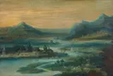 Joos de Momper, Paesaggio fluviale con villaggio e barche
