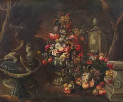 Gaspare Lopez, Natura morta con vaso di fiori e frutta