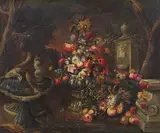 Gaspare Lopez, Natura morta con vaso di fiori e frutta