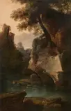 Paesaggio arcadico con corso d'acqua e tempietto sullo sfondo by Christian Heinrich Kniep, sold Feb 2026