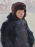 Michkail Birukov, Ritratto di fanciullo in un paesaggio innevato