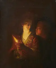 Godfried Van Schalcken, Cerchia di. Figure a lume di candela