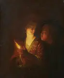 Godfried Van Schalcken, Cerchia di. Figure a lume di candela