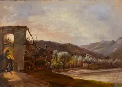 Faustino Joli, Attribuito a. Paesaggio lacustre con uliveto