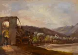 Faustino Joli, Attribuito a. Paesaggio lacustre con uliveto