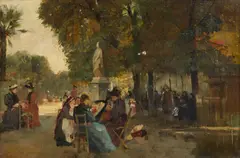 Louise Abbéma, Attribuito a. Scena con dame al Jardin du Luxembourg