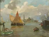 Cesare Vianello, Imbarcazioni nella laguna di Venezia, l'isola di San Giorgio sullo sfondo