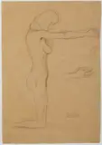 Gustav Klimt, Studio per la figura femminile nella composizione 'Le Sofferenze dell'Umanità Debole' (Kniender Frauenakt mit ausgestreckten Armen)