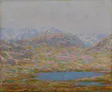 Emilio Longoni, Laghetto alpino con il massiccio del Bernina sullo sfondo