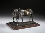 Rembrandt Bugatti, Chaval et mulet, l'un contre l'autre, sculpture