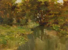 Edoardo Guazzoni, Paesaggio boschivo con specchio d'acqua