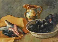 Natura morta con pesci, brocca e cozze by Vincenzo Ciardo, sold Jul 2025