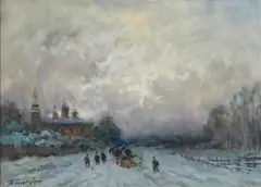 Ivan Karpov, Paesaggio invernale con veduta cittadina sullo sfondo