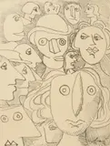 GRUPPO DI TESTE (STUDIO PER ACQUAFORTE) by Enrico Baj, sold May 2025