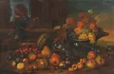 Joseph Cooper, Cerchia di. Natura morta di frutta con scimmia e farfalle
