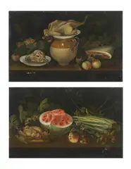 Giovanni Rivalta, Coppia di dipinti raffiguranti natura morta con frutta e frattaglie