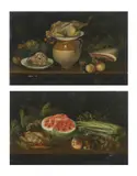 Giovanni Rivalta, Coppia di dipinti raffiguranti natura morta con frutta e frattaglie
