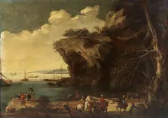 Salvator Rosa, Marina con barche, cavalieri e personaggi