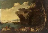 Salvator Rosa, Marina con barche, cavalieri e personaggi