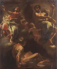 Francesco Solimena, Studio di due figure di profeti/evangelisti e di un nudo virile per gli affreschi della volta di San Nicola della Carità a Napoli