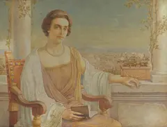Boris Georgiev, Ritratto di gentildonna presso una terrazza con vista sulla città di Roma