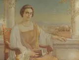 Boris Georgiev, Ritratto di gentildonna presso una terrazza con vista sulla città di Roma
