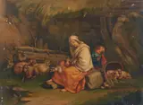 Francesco Londonio, Attribuito a. Paesaggio agreste con capre, pastorella che fila e giovane pastore