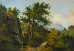 Faustino Joli, Attribuito a. Paesaggio montano con raccoglitrice di legna