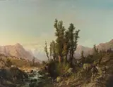 Filippo Naymiller, Paesaggio montano con corso d'acqua e personaggi