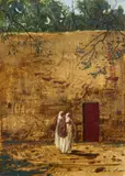 Due figure in un paesaggio, probabilmente Africa Settentrionale by Pittore Orientalista Del Xix Secolo, sold Feb 2025
