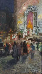 Attribuito a. Processione notturna sul sagrato by Pio Joris, sold Feb 2025