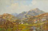 Lorenzo Gignous, Paesaggio montano con case e personaggi