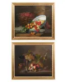 Coppia di dipinti raffiguranti natura morta con pesche, uva e ciliegie by Alfred-Arthur Brunel de Neuville, sold Feb 2025