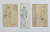 Fausto Zonaro, Tre bozzetti raffiguranti un colloquio tra due personaggi, una figura maschile di spalle, un canale a Venezia
