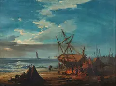 Ippolito Caffi, Notturno con riparazione di un veliero in una rada