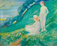Prato di montagna con due figure by Ludolf Verworner, sold Dec 2024