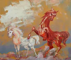 IL CAVALLO ROSA E IL CAVALLO BIANCO by Aligi Sassu, sold Nov 2024