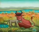 Josip Generalić, PAESAGGIO CON BUOI, 1973