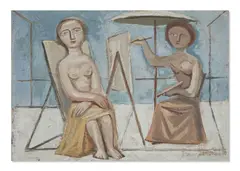 Massimo Campigli, DONNA CHE DIPINGE/PITTRICE E MODELLA/PITTRICE AL CAVALLETTO, 1950