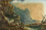 Abraham-Louis-Rodolphe Ducros, Attribuito a. Veduta della costa presso Pozzano con la torre di Portocarello sullo sfondo