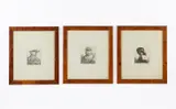 Da. Tre litografie raffiguranti 'Autoritratto con sciabola', 'Autoritratto con cappello e sciarpa' e 'Autoritratto con copricapo piumato' by Rembrandt Harmensz van Rijn, print (other), sold Feb 2024