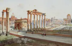 Federico Schianchi, Veduta del Foro Romano con i resti del Tempio di Vespasiano, dell'Arco di Settimio Severo e del Tempio di Saturno
